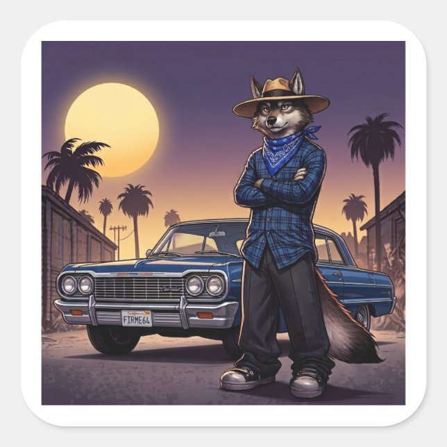 Adesivo Quadrado Lobo E Lowrider (Frente)