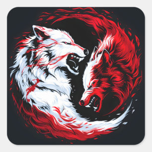 Adesivo Quadrado Lobo Guerreiro Cósmico Branco Vermelho