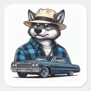 Adesivo Quadrado Lobo Lowrider