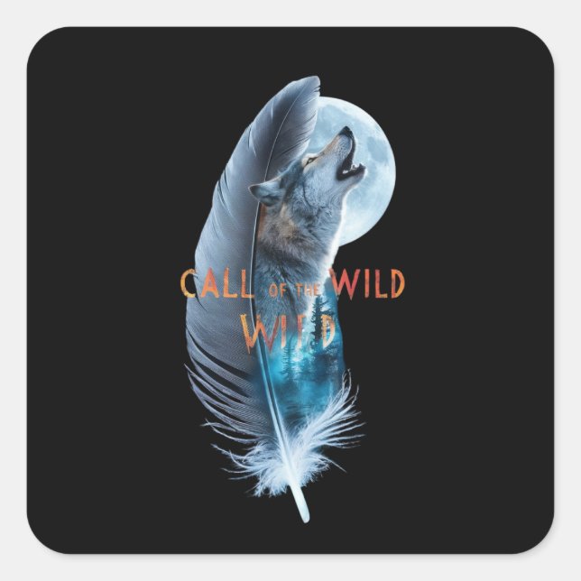 Adesivo Quadrado Lobo na ponta que uivava até à lua (2) (Frente)