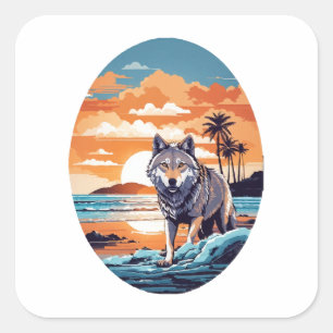 Adesivo Quadrado Lobo na Praia