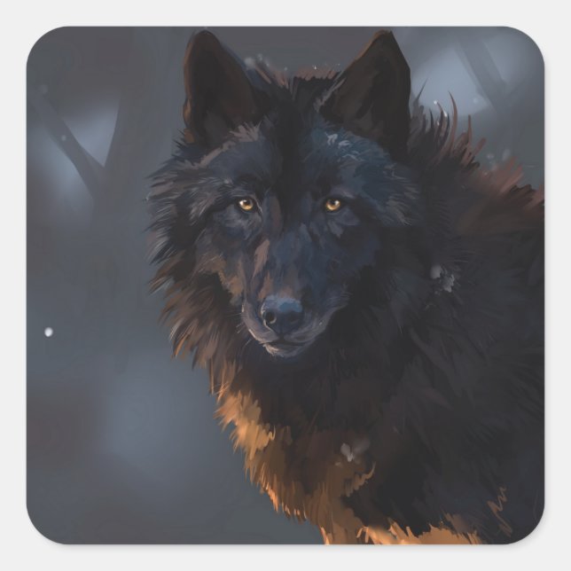 Adesivo Quadrado Lobo negro (Frente)