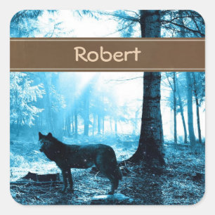 Adesivo Quadrado Lobo preto personalizado apenas na floresta