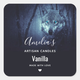 Adesivo Quadrado Lobo Selvagem com Uma Vela Azul Incrível