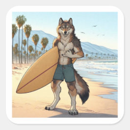 Adesivo Quadrado Lobo Surfista