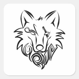 Adesivo Quadrado Lobo Tribal Negro e Branco