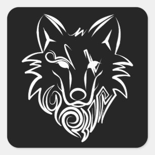 Adesivo Quadrado Lobo Tribal Negro e Branco