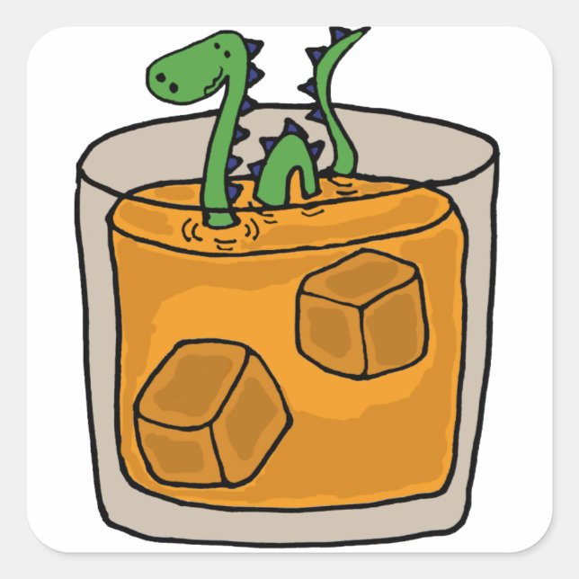 Adesivo Quadrado Loch Ness Monster em Scotch Whiskey Glass (Frente)