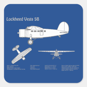 Adesivo Quadrado Lockheed Vega 5B - Planos de avião ABD