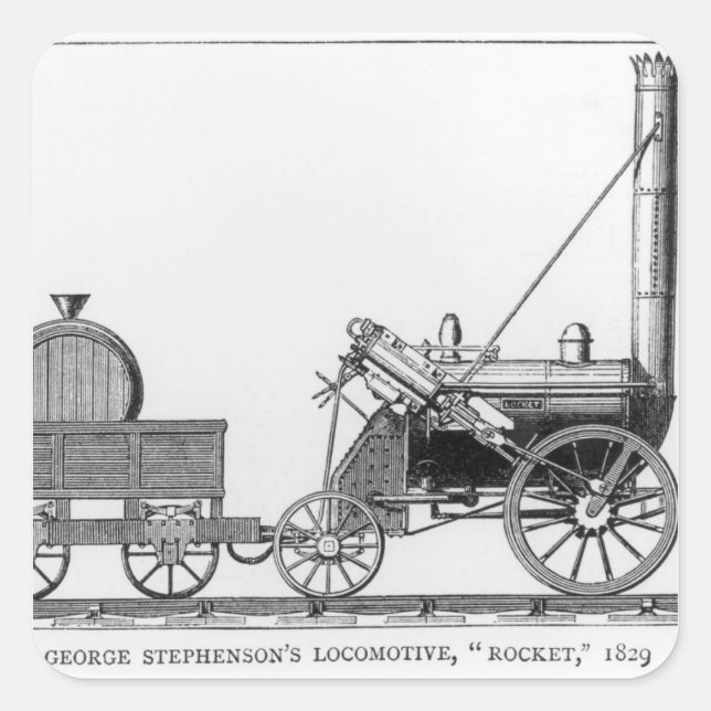 Adesivo Quadrado Locomotiva de George Stephenson, "Rocket", 1829 (Frente)