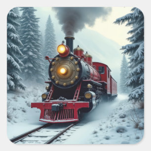 Adesivo Quadrado Locomotiva Vintage Winter Steam
