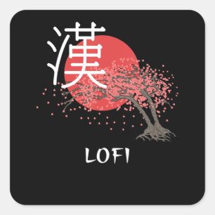 Adesivo Quadrado Lofi Japonês Hip Hop Kanji Cherry Blossom Lofi