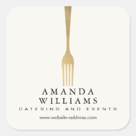 Adesivo Quadrado Logo de catering de garfo dourado falso moderno em