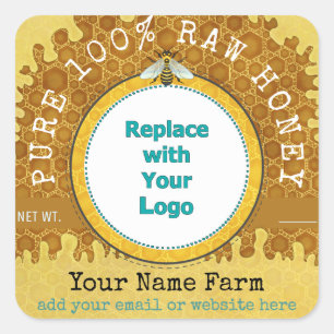 Adesivo Quadrado Logotipo apiário de Mel de Honeybee   Bebê de mel 