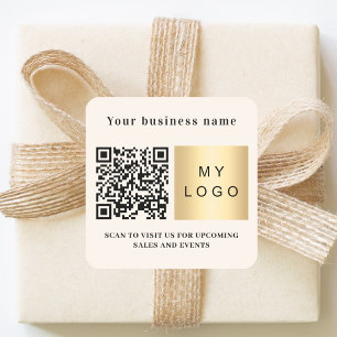 Adesivo Quadrado logotipo bege nome da empresa código qr