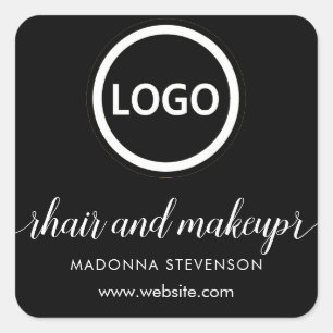 Adesivo Quadrado Logotipo Blush Preto Simples Typografia Makeup