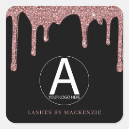 Adesivo Quadrado Logotipo comercial do Glitter Dourado Rosa preto