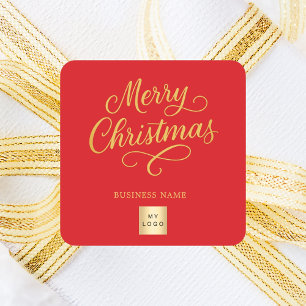 Adesivo Quadrado logotipo comercial dourado vermelho de Natal