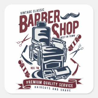 Adesivo Quadrado Logotipo da Cadeira da Barbershop Vintage