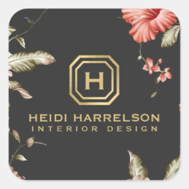 Adesivo Quadrado Logotipo da caixa de vidro Monograma Vintage Flora