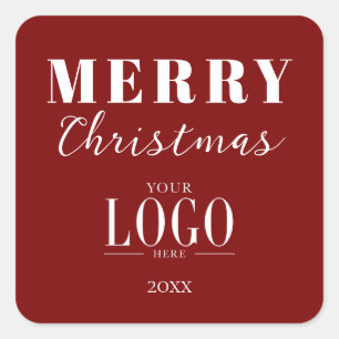 Adesivo Quadrado Logotipo da Empresa Vermelho Branco Natal Minimali