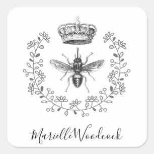 Adesivo Quadrado Logotipo da Rainha Bee Crown Laurel