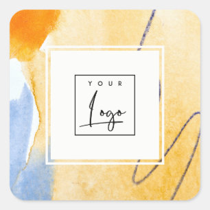 Adesivo Quadrado Logotipo de Arte abstrato artístico amarelo azul-a