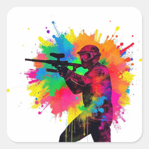Adesivo Quadrado Logotipo de Bola de Tinta Cores Brilhantes Silhuet