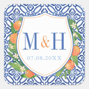 Adesivo Quadrado Logotipo de Casamento Citrus; Laranjas Com Azulejo