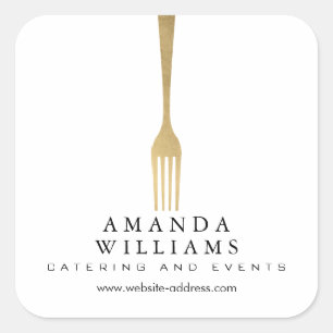 Adesivo Quadrado Logotipo de Catering do Fork Dourado Modern Faux