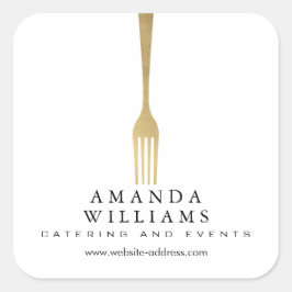 Adesivo Quadrado Logotipo de Catering Dourado do Fork Modern Faux