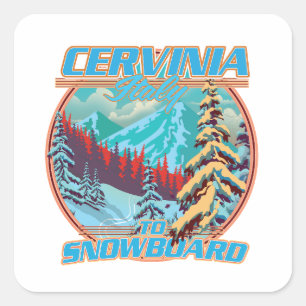 Adesivo Quadrado logotipo de Cervinia itália Snowboarding