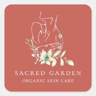 Adesivo Quadrado Logotipo de Desenho Floral Feminino de Arte Modern