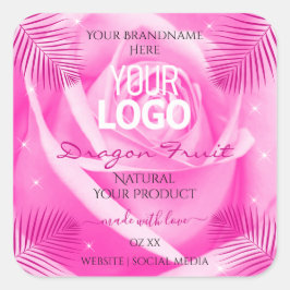 Adesivo Quadrado Logotipo de Folhas de Rosa Rosa Rosa Cor-de-rosa