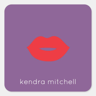 Adesivo Quadrado Logotipo de Lábios Vermelhos Minimalistas em Roxo