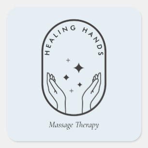 Adesivo Quadrado Logotipo de Massagem e Bem-Estar das Mãos de Cura