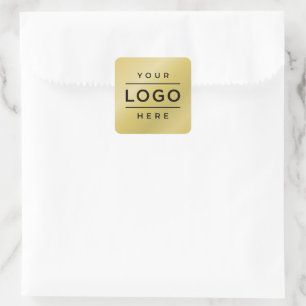 Adesivo Quadrado Logotipo de Negócios Personalizado em Ouro Promo