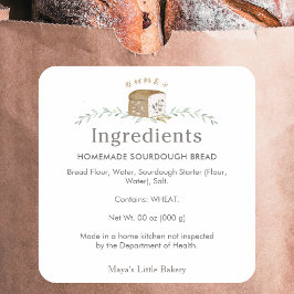 Adesivo Quadrado Logotipo de Padaria de Pão Botânico Ingredientes P