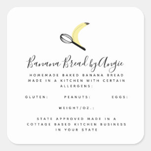Adesivo Quadrado Logotipo de Pão de Banana Negócios de Comida Casei