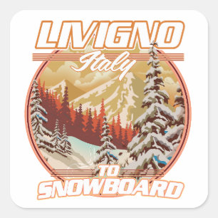 Adesivo Quadrado Logotipo de Snowboarding Livigno Itália