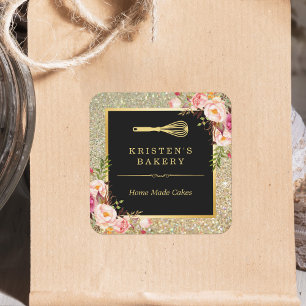 Adesivo Quadrado Logotipo de Whisky em padaria  Brilho Dourado Flor