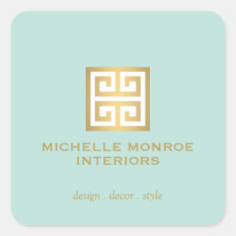 Adesivo Quadrado Logotipo Designer Chave Grega Elegante Dourado/Men