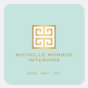 Adesivo Quadrado Logotipo Designer Chave Grega Elegante Dourado/Men