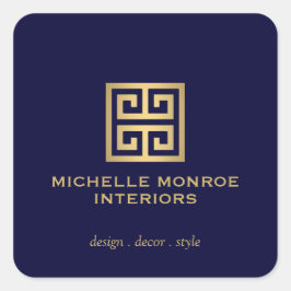 Adesivo Quadrado Logotipo Designer Elegante Chave Grega Dourado/Azu