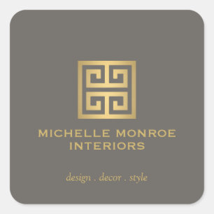 Adesivo Quadrado Logotipo Designer Elegante Chave Grega Dourado/Tau