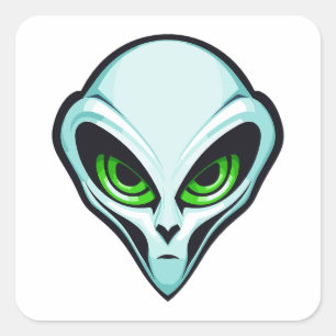 Adesivo Quadrado Logotipo do cabeçote do retrato da Alienígena verd