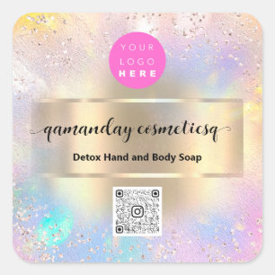 Adesivo Quadrado Logotipo do código QR do Hológrafo de Maquiagem de