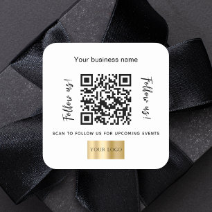 Adesivo Quadrado Logotipo do código qr do nome de empresa branco