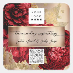 Adesivo Quadrado Logotipo do código QR Foto do Obrigado Rosa Vermel