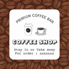 Adesivo Quadrado Logotipo do compro de café personalizado